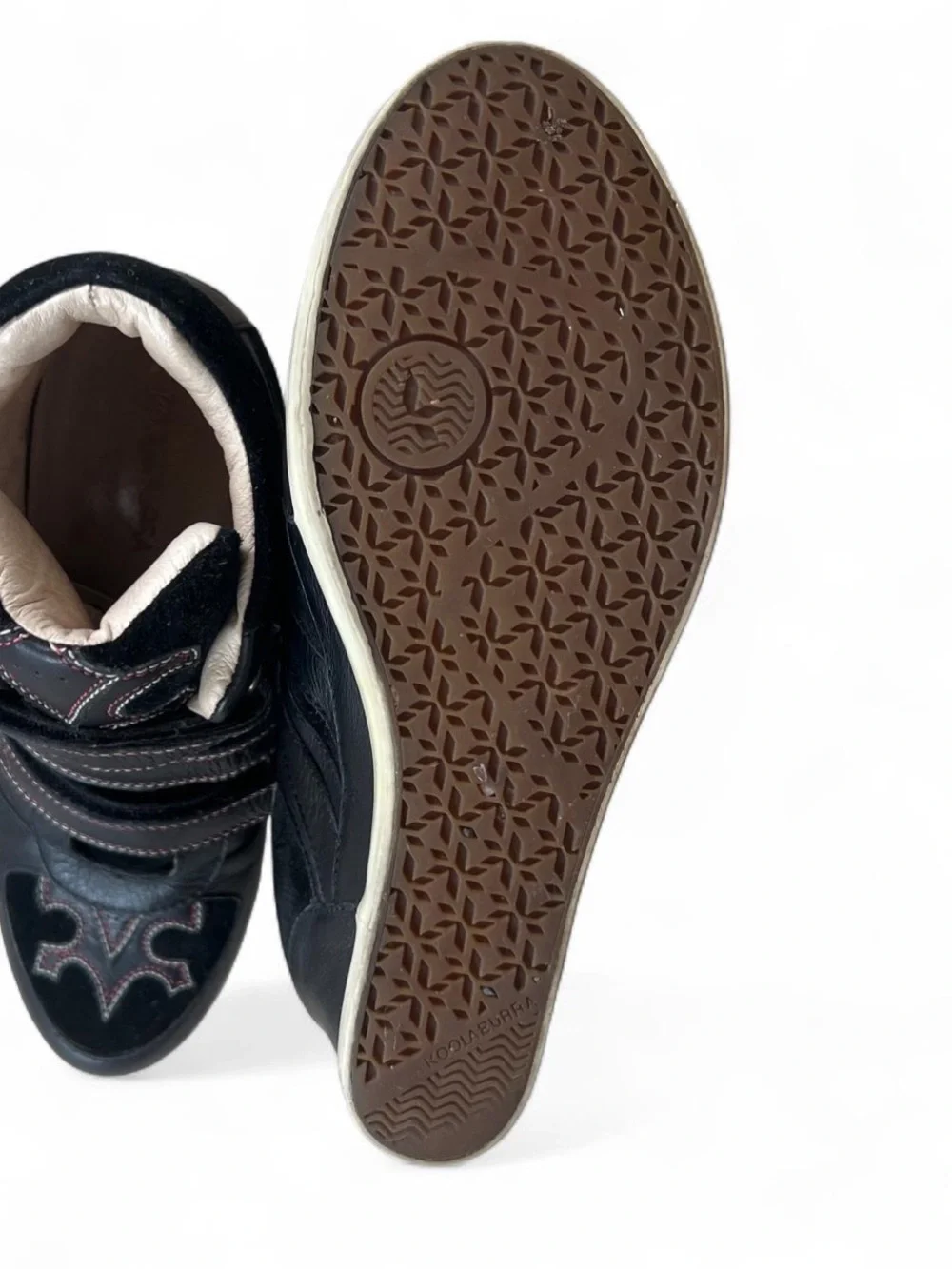 Koolaburra “Preston” in Black Leather Wedge Sneakers with red stitching